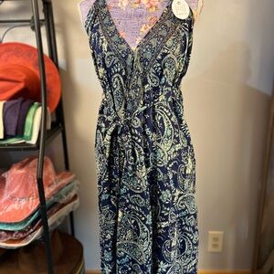 Elegant Paisley Print Dress Cross Back